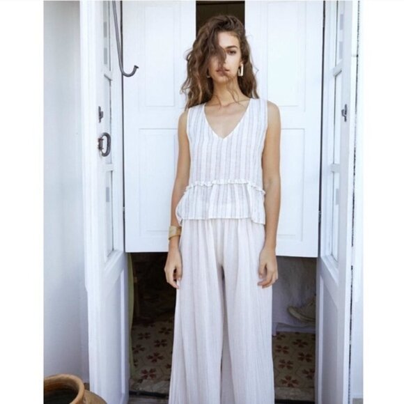 Rails Mira Costa Stripe Metallic Linen Peplum Tank - Picture 5 of 17